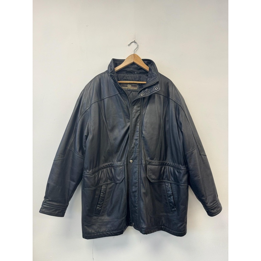 Vintage‎ Members Only Jacket XL Black Leather Coat Zip Front Pockets Heavyweight